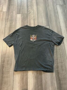 Black Short-Sleeve Graphic Tee with Flame Crest